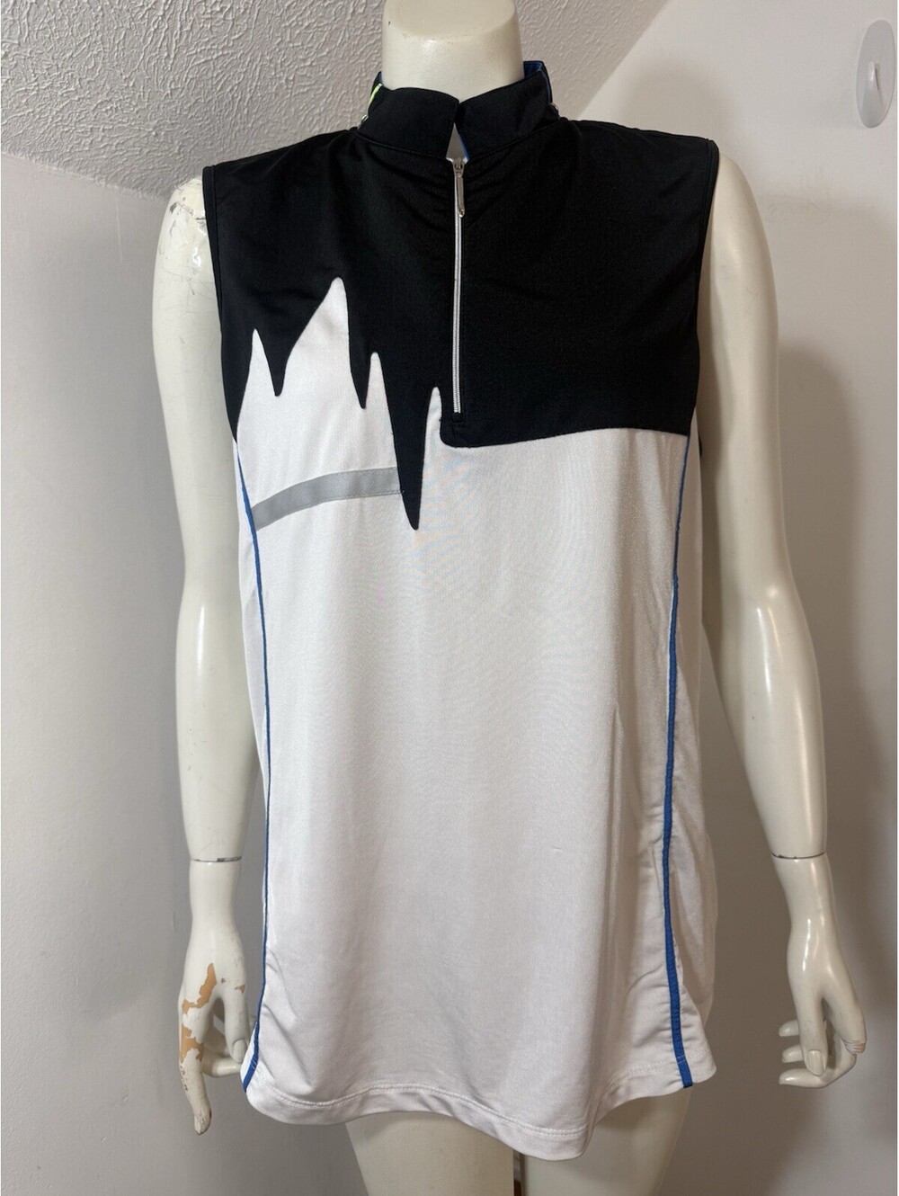 Jamie Sadock Womens XL Sleeveless Golf Shirt 1/4 Zip White Black Blue